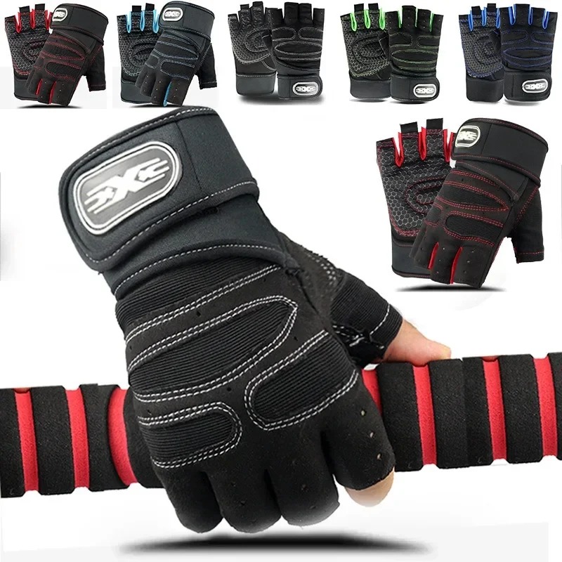 Weightlifting Gloves - 男女兼用フィンガーレスワークアウトグローブ、ロングリストガード付き、滑り止めスポーツグローブ、ジムフィットネス、ウェイトリフティング、サイクリング、ハイキング用