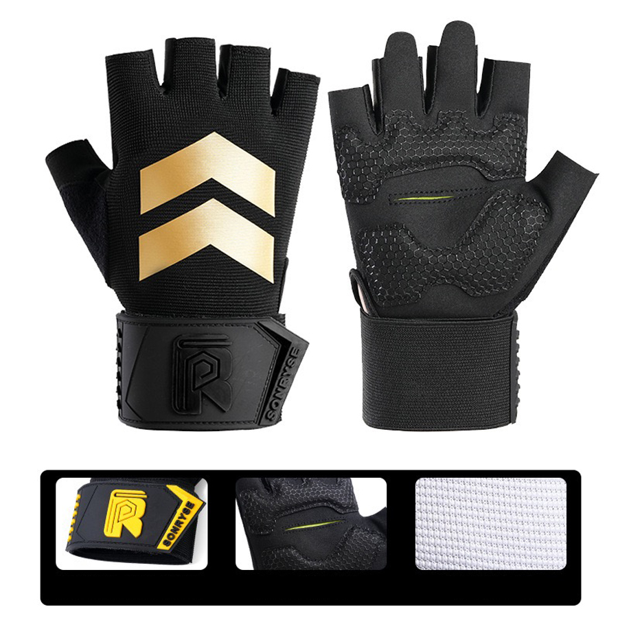 男女兼用、手首保護機能付きハーフフィンガーフィットネスグロー - Weightlifting Gloves のレビューと価格