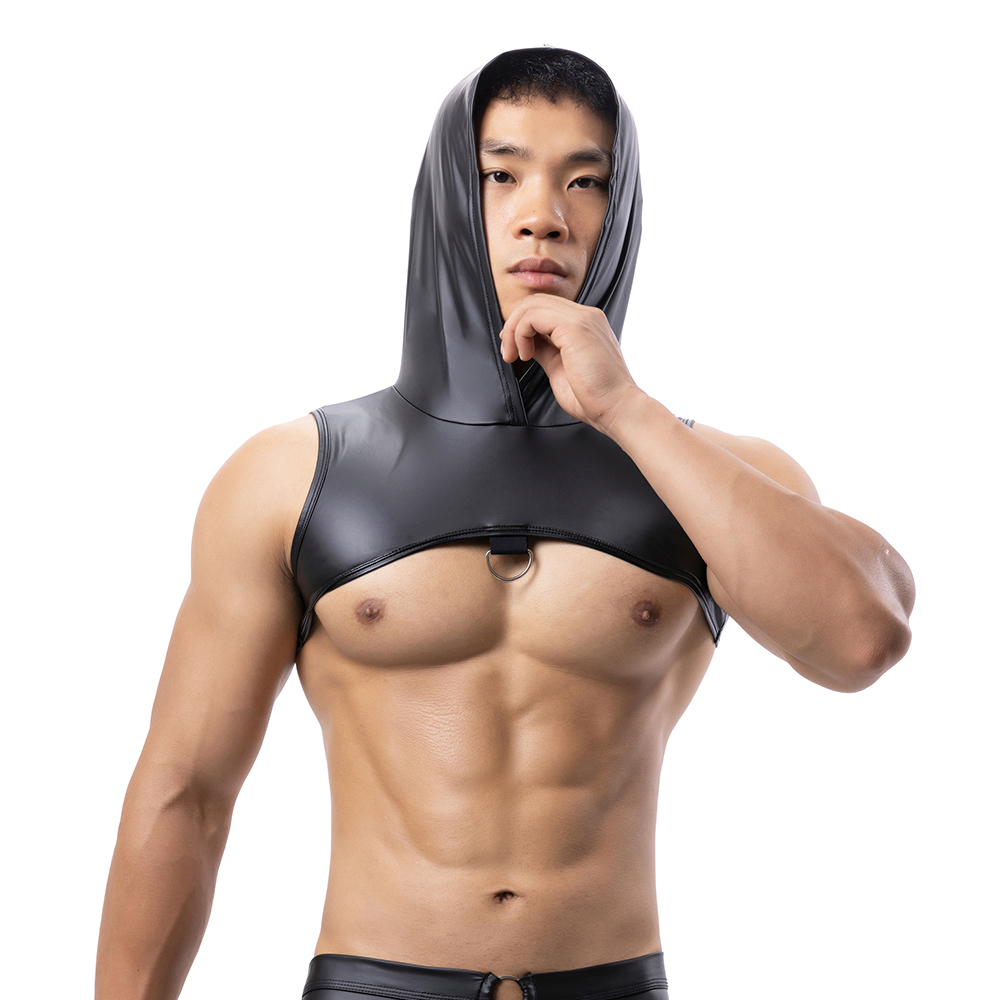 男性フェイクレザーフード付きフィットネスタンクトップ胸ハーネ - Gymnastic Ring のレビューと価格